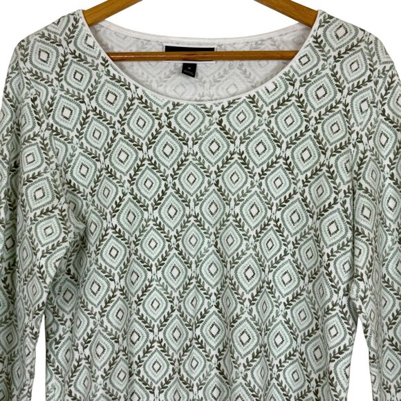 Karen Scott Casual Women's Top Sz Medium Geometric Leaf Pattern 3/4 Sleeve Green - Picture 2 of 7